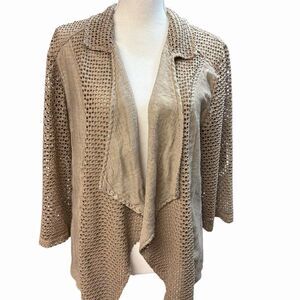Chico's Women's Beige Open Knit Cardigan Sweater 3/4 Sleeve Size Large (3)